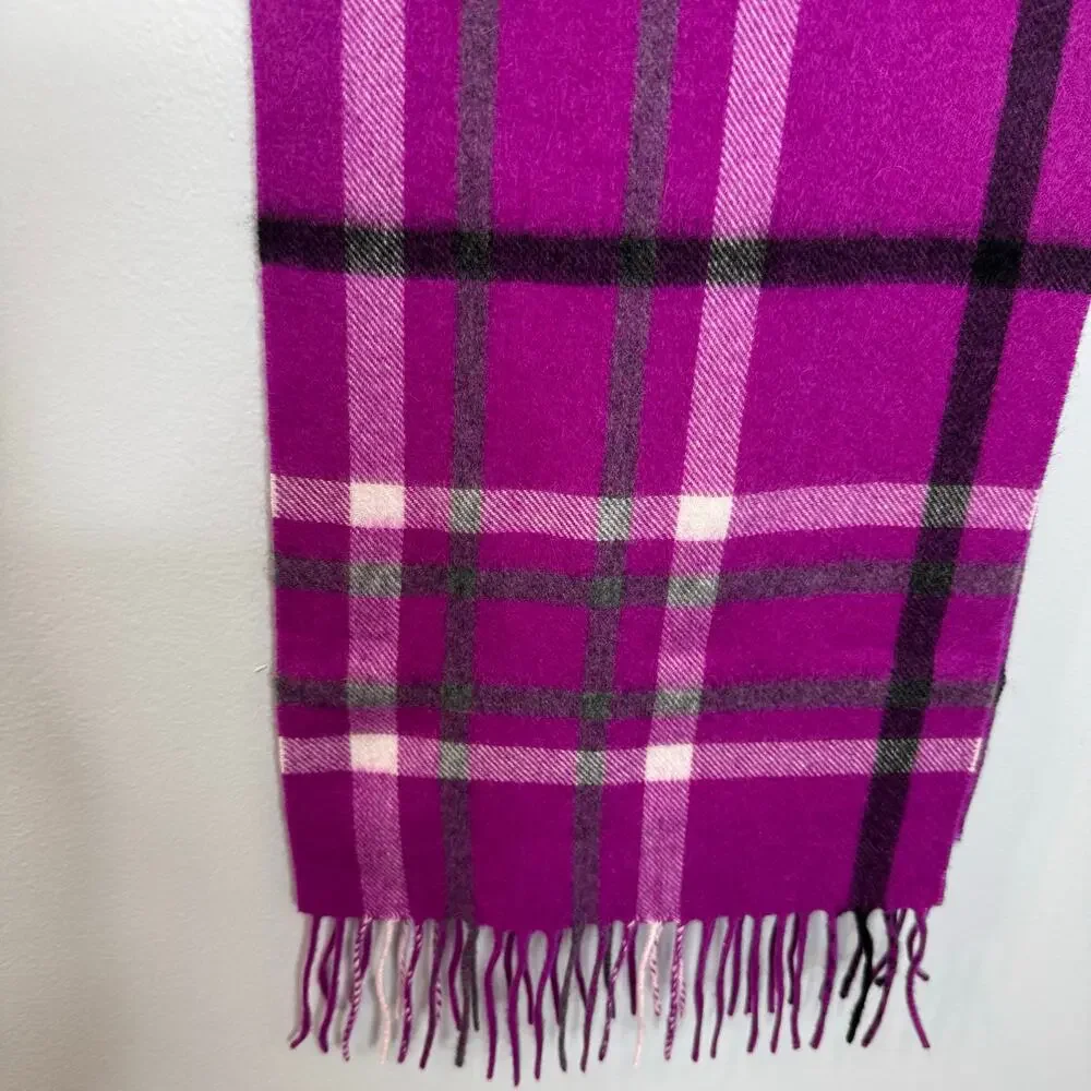 Charter Club Cashmere Purple Checked Scarf Classic Luxury Women's